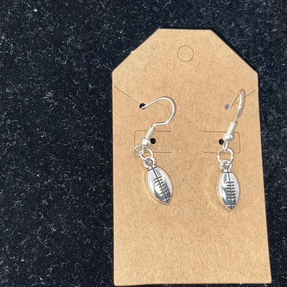 Small Size Football Earrings W/ Backs Oxidized Shiny Finish Silver Play Ball New